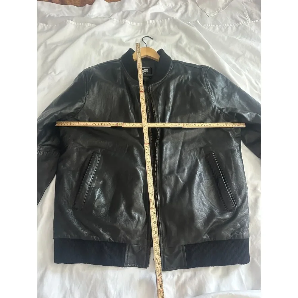 Finches Club 100% Leather Bomber Jacket XL/2XL Black Quilted Lining Runs Small